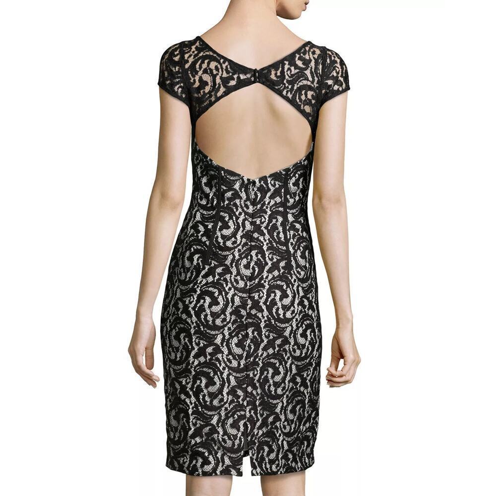 Monique Lhuillier Lace Sheath Dress Black / White Size 12 NWT - Picture 3 of 6